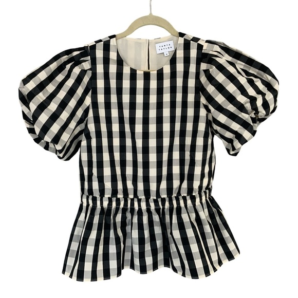 Tanya Taylor Chelsey Cotton-Silk Gingham Peplum Top M NWOT - Picture 2 of 5